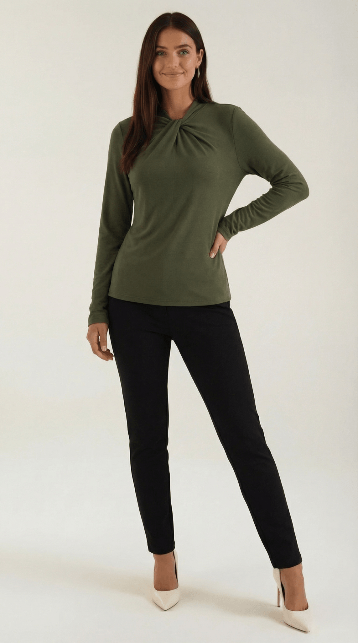 Bluzka damska z półgolfem długi rękaw - Arkadya Outlet - Women Top