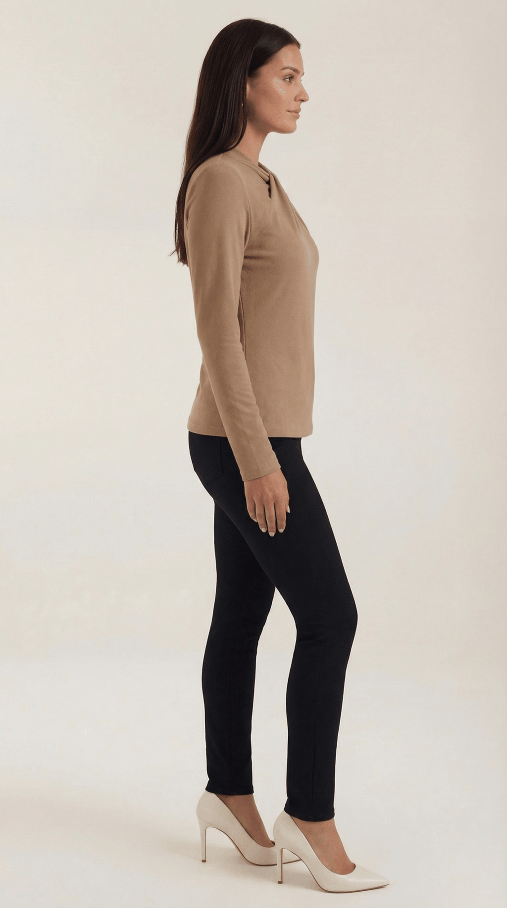 Bluzka damska z półgolfem długi rękaw - Arkadya Outlet - Women Top