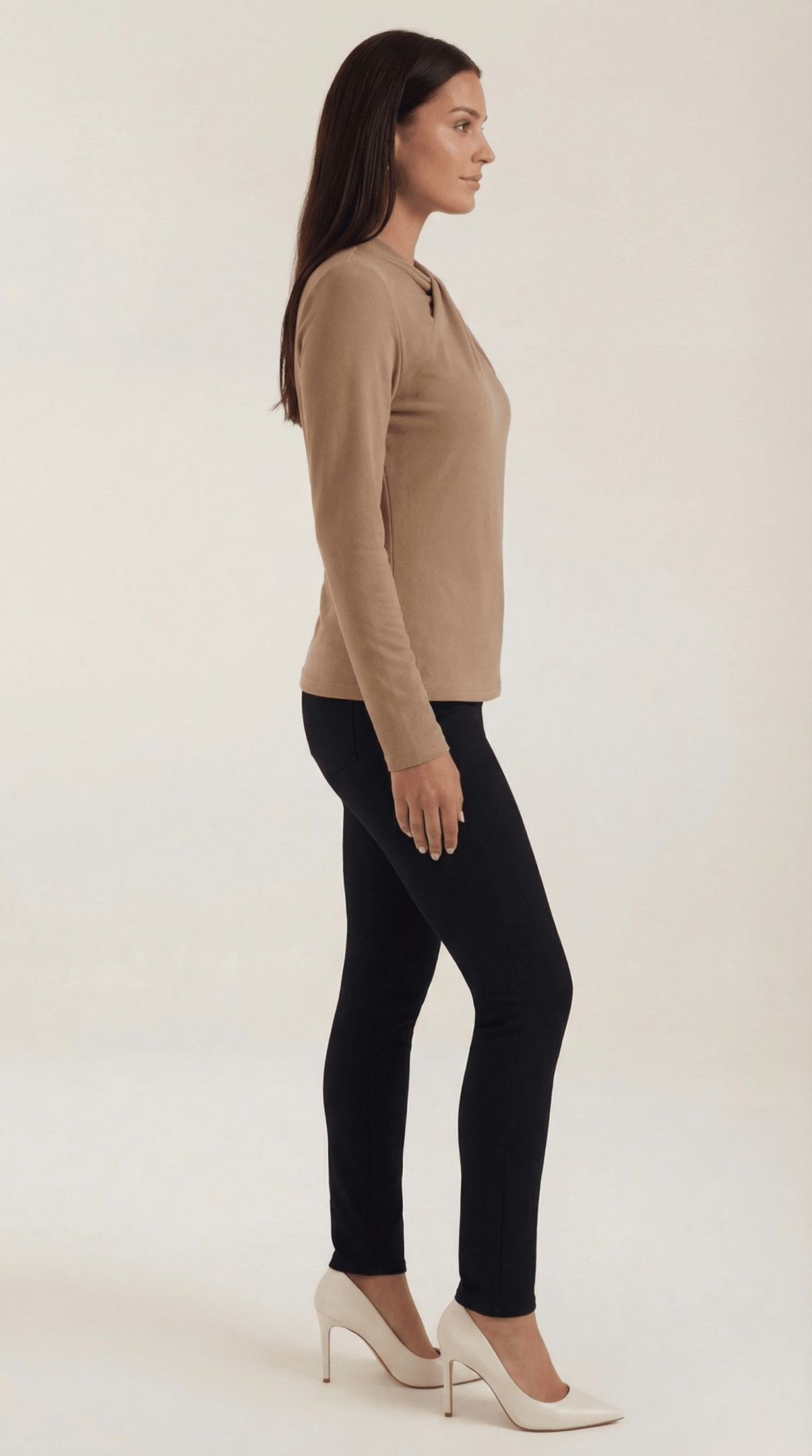 Bluzka damska z półgolfem długi rękaw - Arkadya Outlet - Women Top