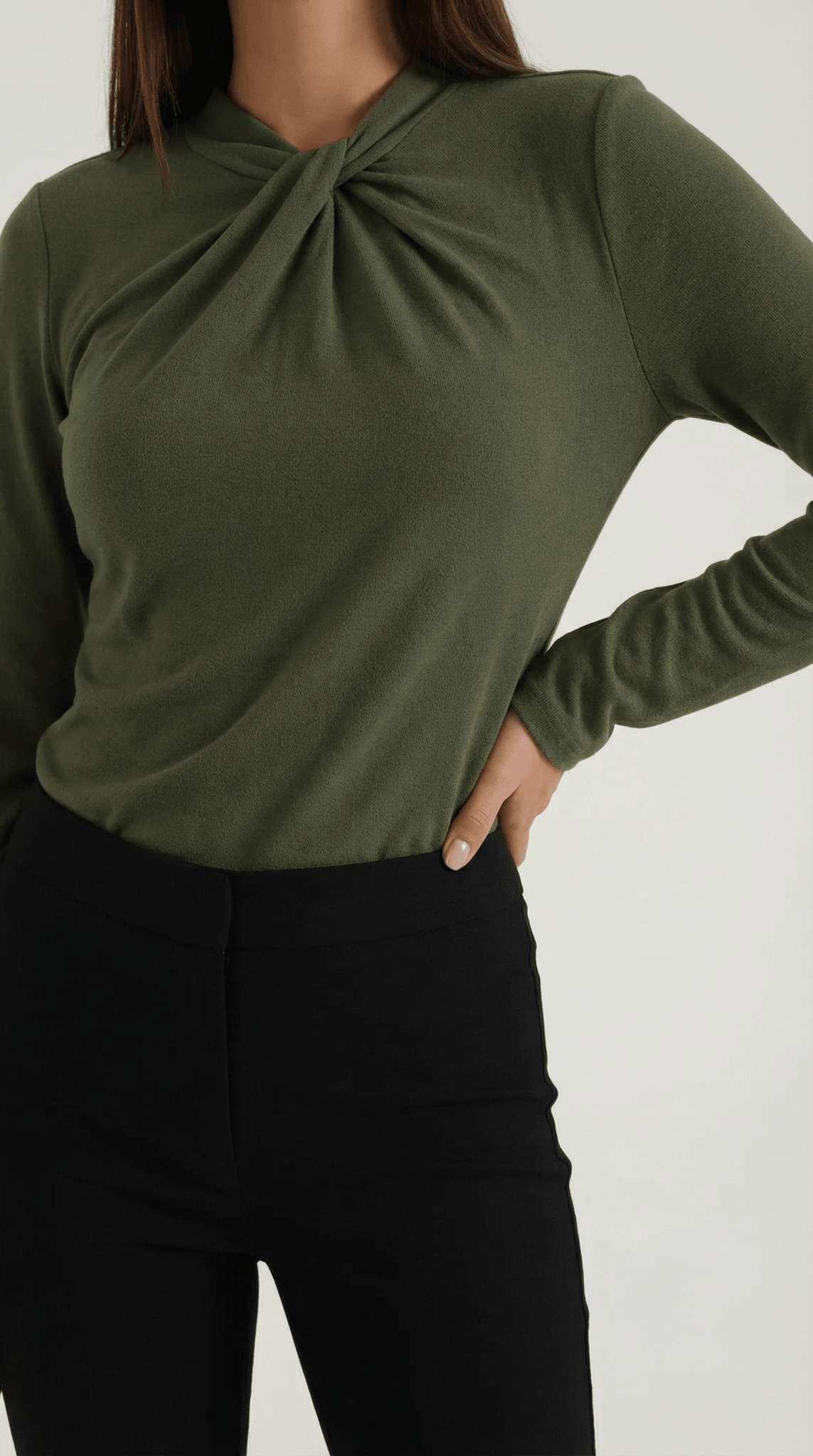 Bluzka damska z półgolfem długi rękaw - Arkadya Outlet - Women Top