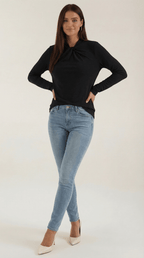 Bluzka damska z półgolfem długi rękaw - Arkadya Outlet - Women Top