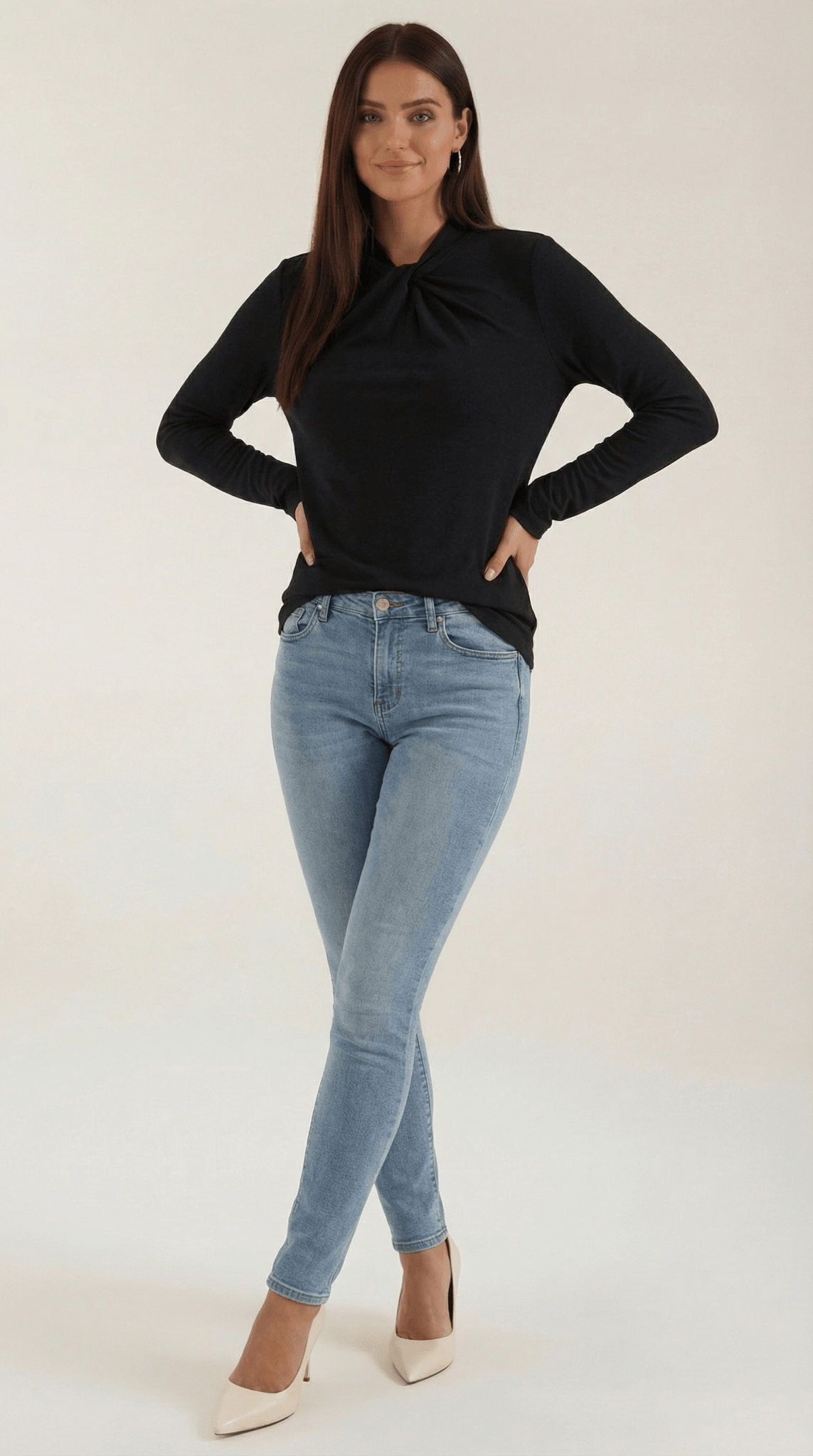 Bluzka damska z półgolfem długi rękaw - Arkadya Outlet - Women Top