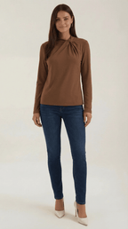 Bluzka damska z półgolfem długi rękaw - Arkadya Outlet - Women Top