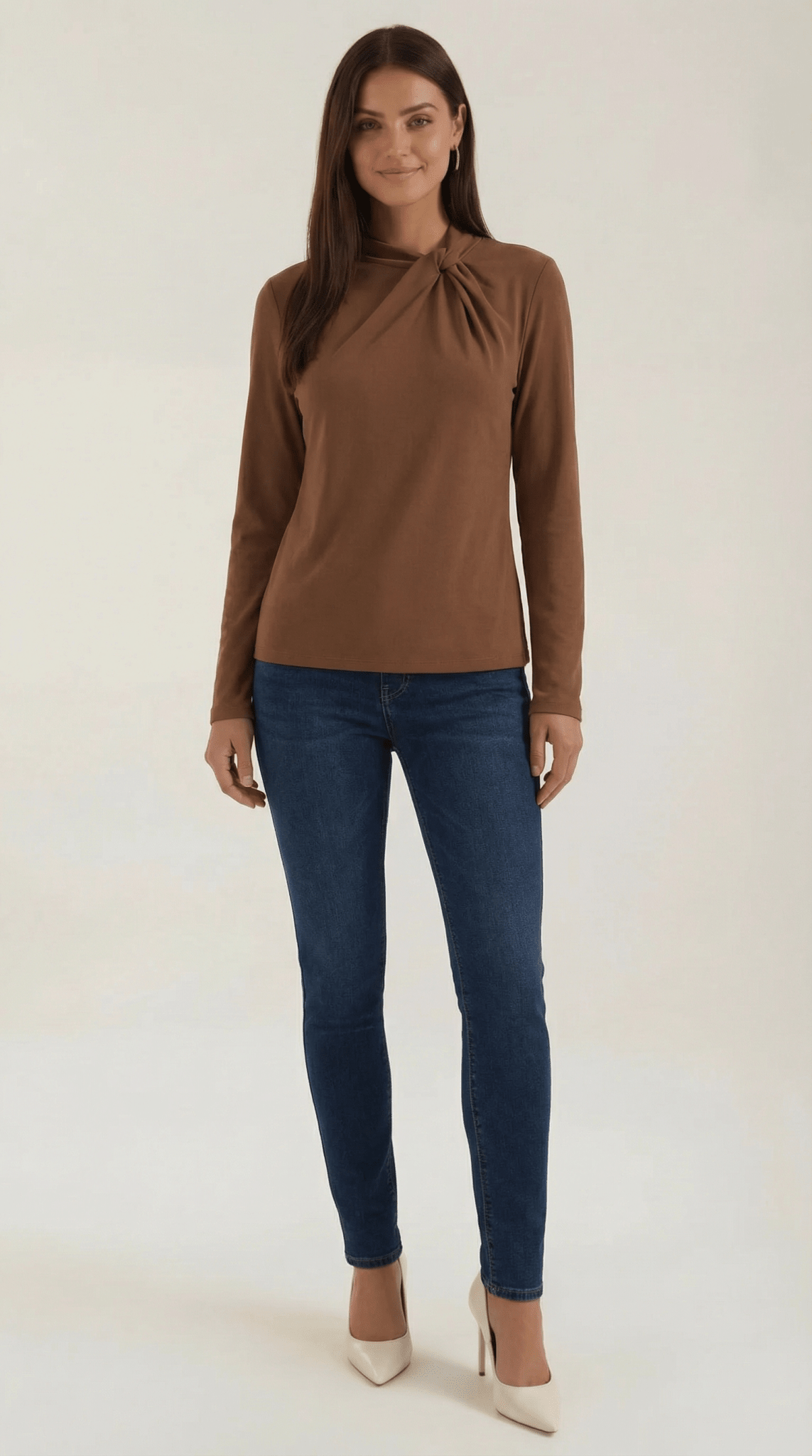 Bluzka damska z półgolfem długi rękaw - Arkadya Outlet - Women Top