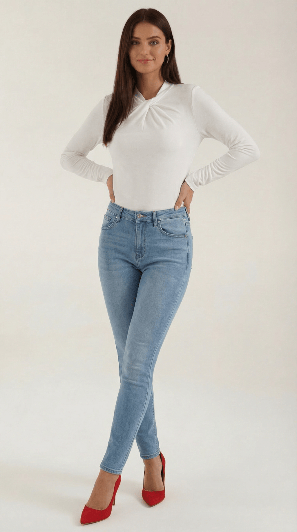 Bluzka damska z półgolfem długi rękaw - Arkadya Outlet - Women Top