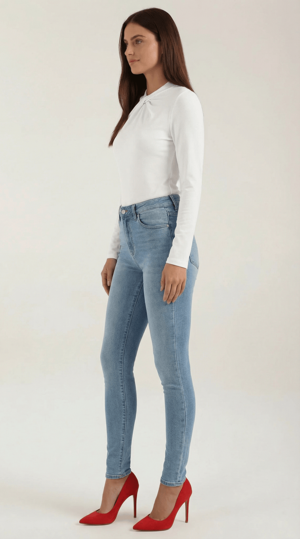 Bluzka damska z półgolfem długi rękaw - Arkadya Outlet - Women Top