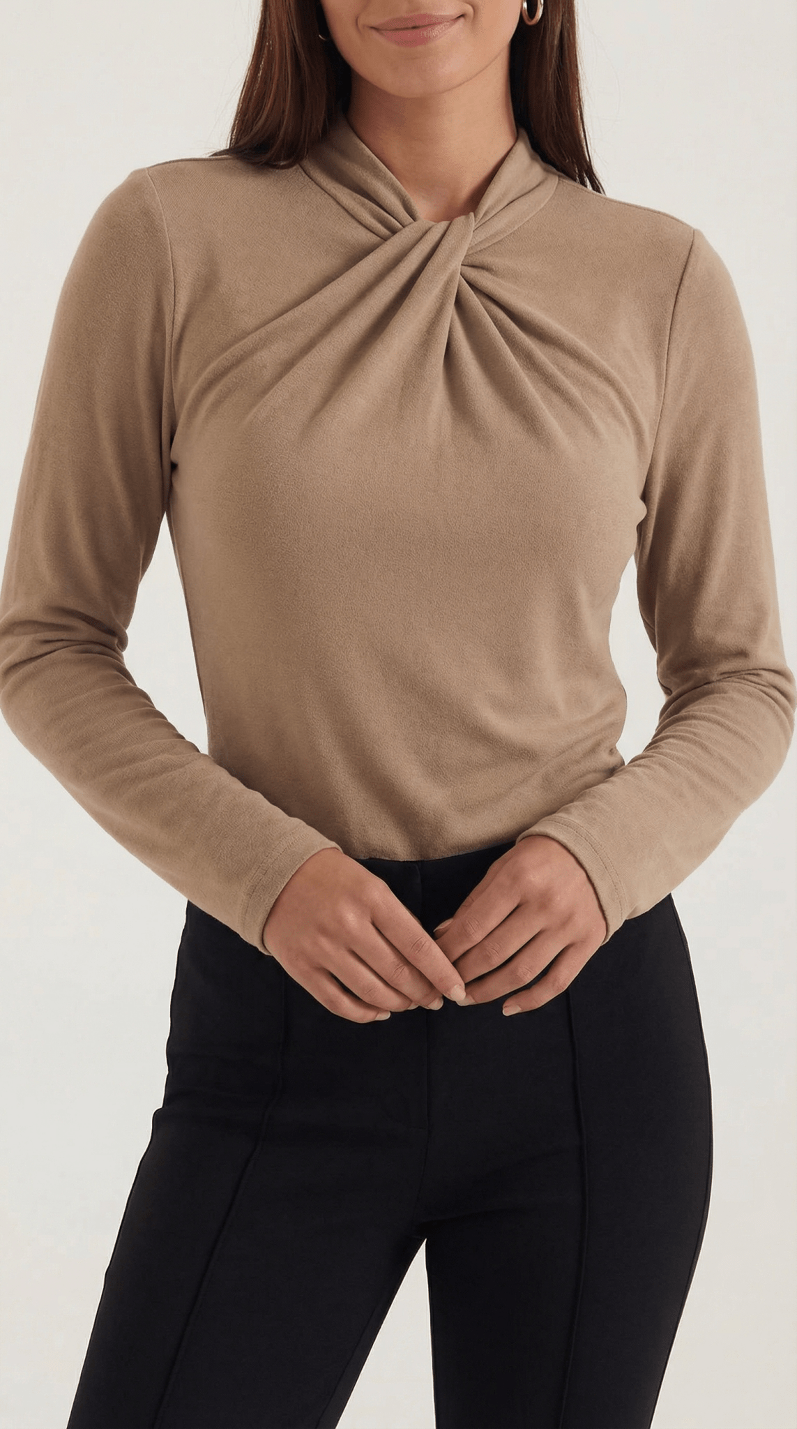 Bluzka damska z półgolfem długi rękaw - Arkadya Outlet - Women Top