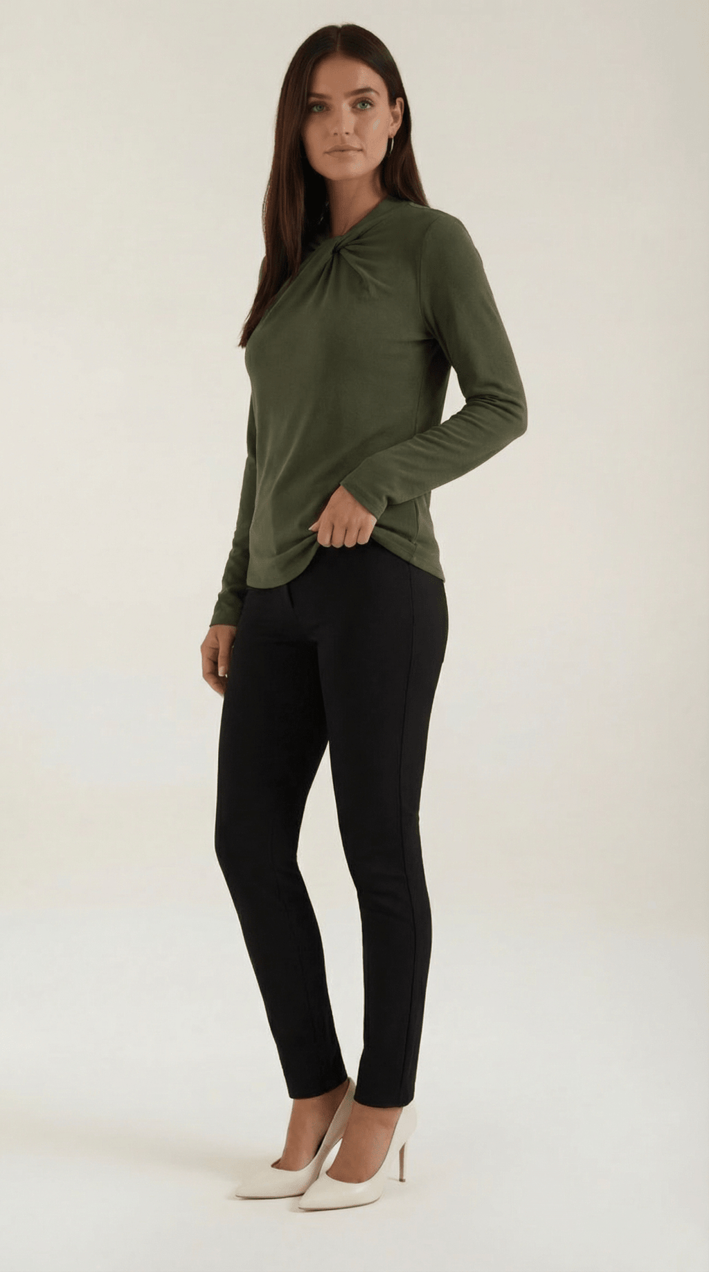 Bluzka damska z półgolfem długi rękaw - Arkadya Outlet - Women Top