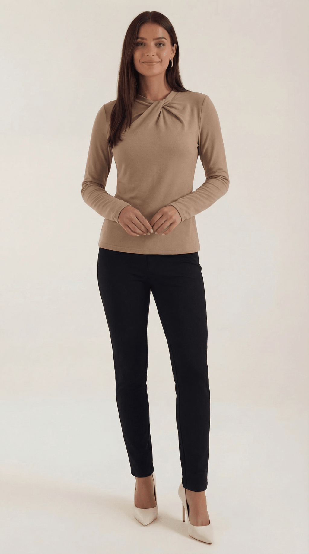Bluzka damska z półgolfem długi rękaw - Arkadya Outlet - Women Top