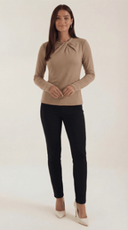 Bluzka damska z półgolfem długi rękaw - Arkadya Outlet - Women Top