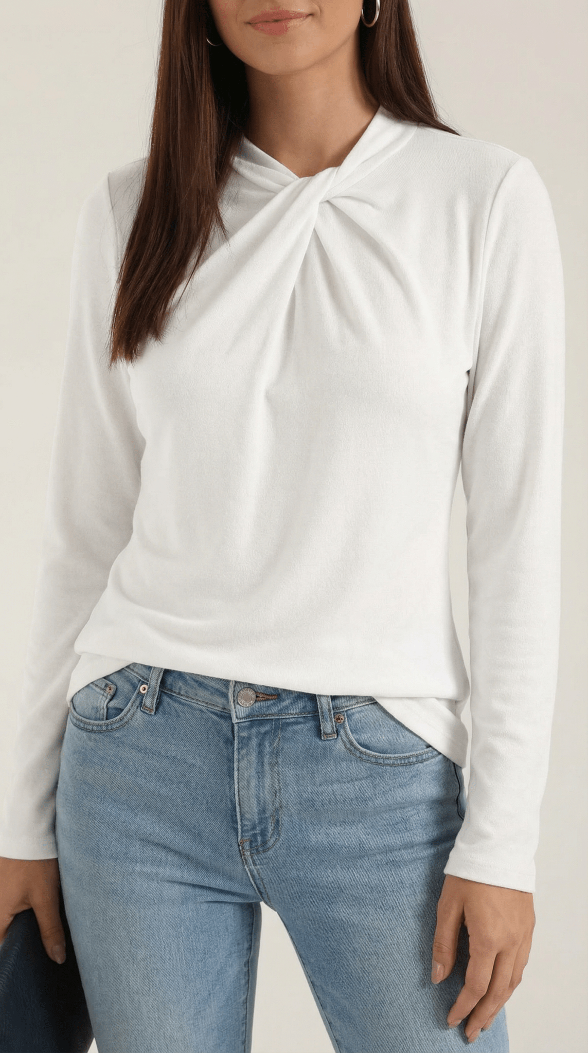 Bluzka damska z półgolfem długi rękaw - Arkadya Outlet - Women Top