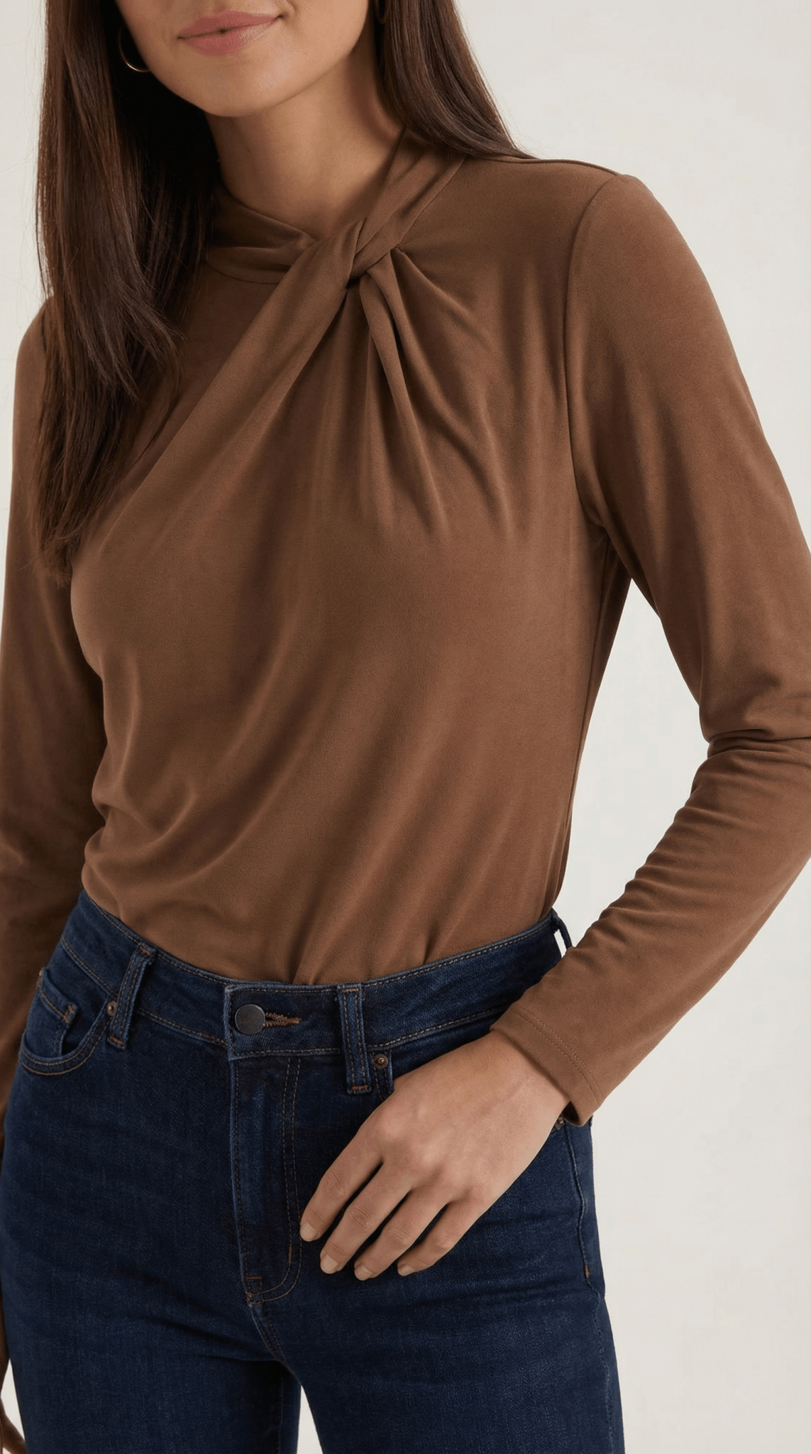 Bluzka damska z półgolfem długi rękaw - Arkadya Outlet - Women Top