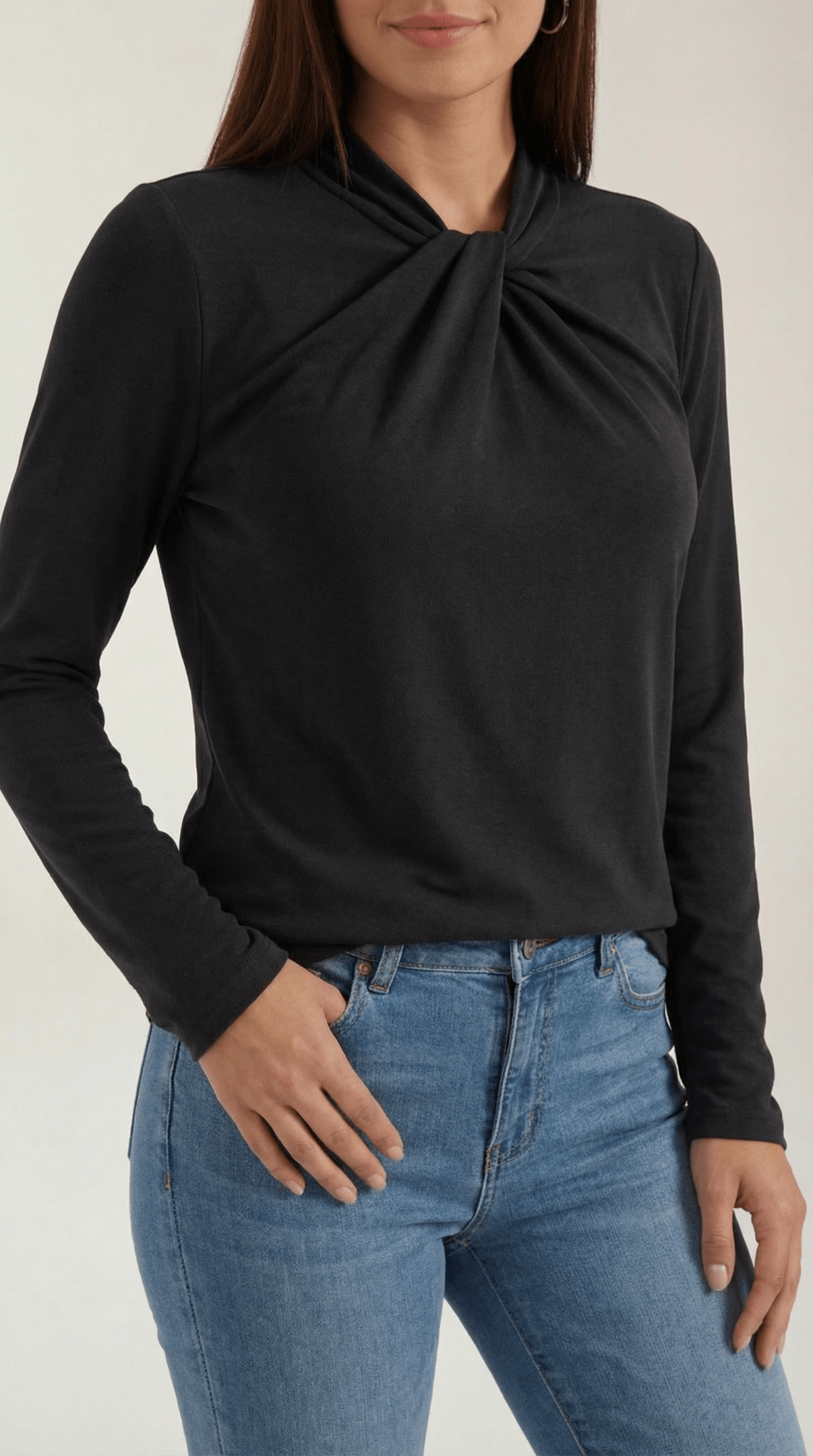 Bluzka damska z półgolfem długi rękaw - Arkadya Outlet - Women Top
