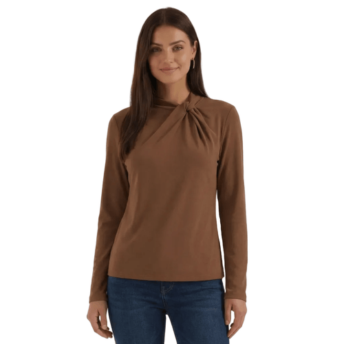 Bluzka damska z półgolfem długi rękaw - Arkadya Outlet - Women Top