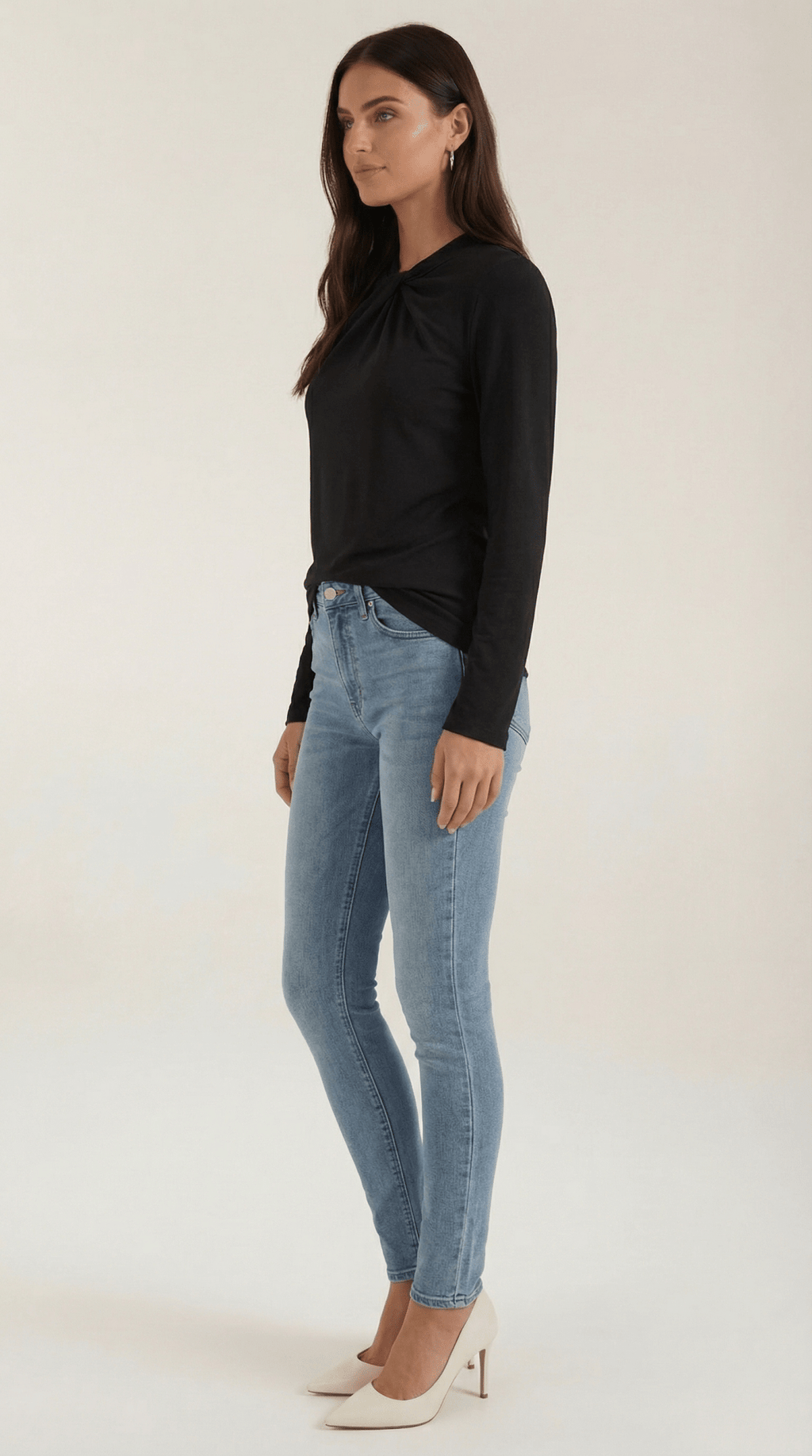 Bluzka damska z półgolfem długi rękaw - Arkadya Outlet - Women Top