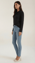 Bluzka damska z półgolfem długi rękaw - Arkadya Outlet - Women Top