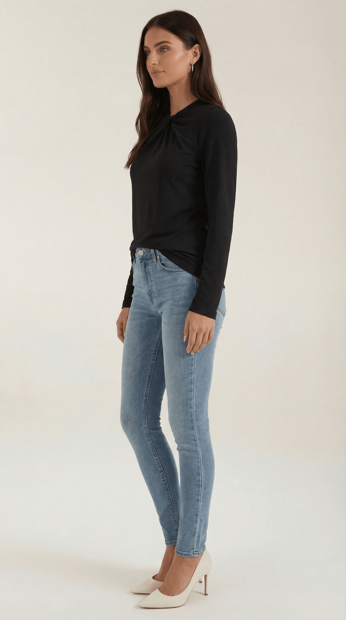 Bluzka damska z półgolfem długi rękaw - Arkadya Outlet - Women Top