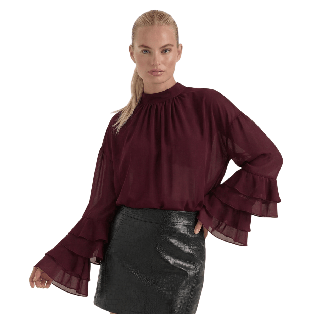 Bluzka damska z półgolfem i kołnierzem - Arkadya Outlet - Women Top