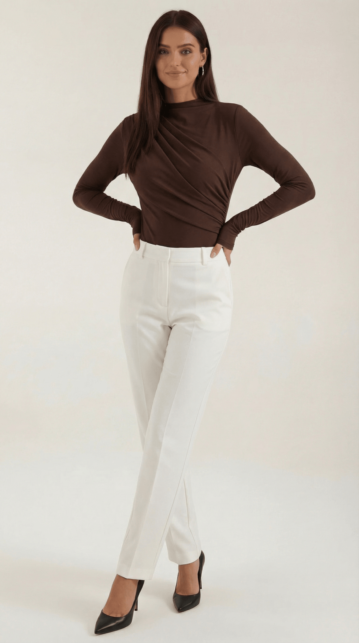 Body damskie długi rękaw marszczony krój - Arkadya Outlet - Women Top
