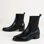 Botki damskie Chelsea zimowe na obcasie słupkowym – elastyczne wstawki boczne - Arkadya Outlet - Women Shoes
