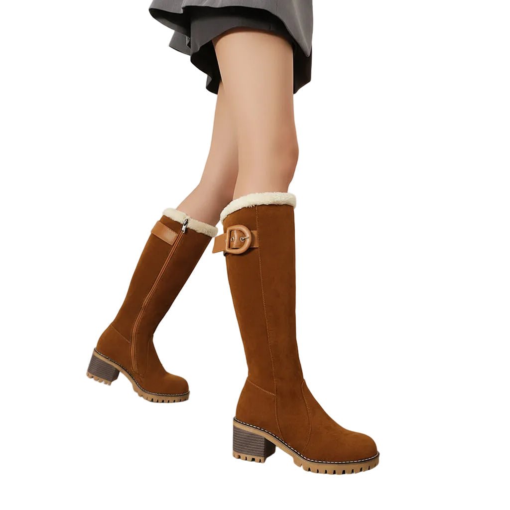 Botki Damskie | Wysoka cholewka z bocznym suwakiem i klamrą - Arkadya Outlet - Boots