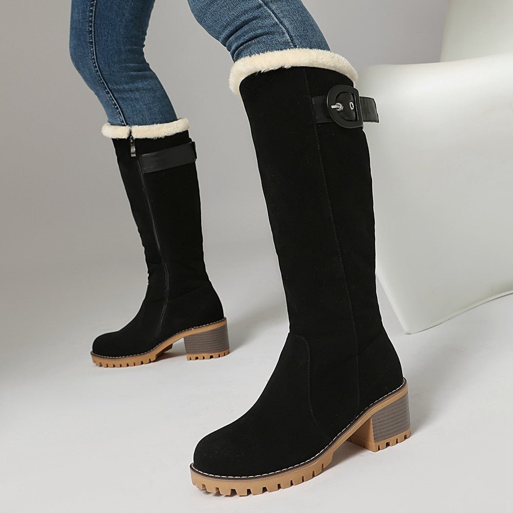 Botki Damskie | Wysoka cholewka z bocznym suwakiem i klamrą - Arkadya Outlet - Boots