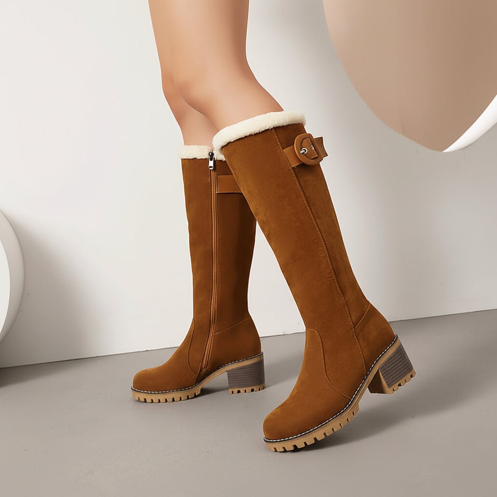 Botki Damskie | Wysoka cholewka z bocznym suwakiem i klamrą - Arkadya Outlet - Boots