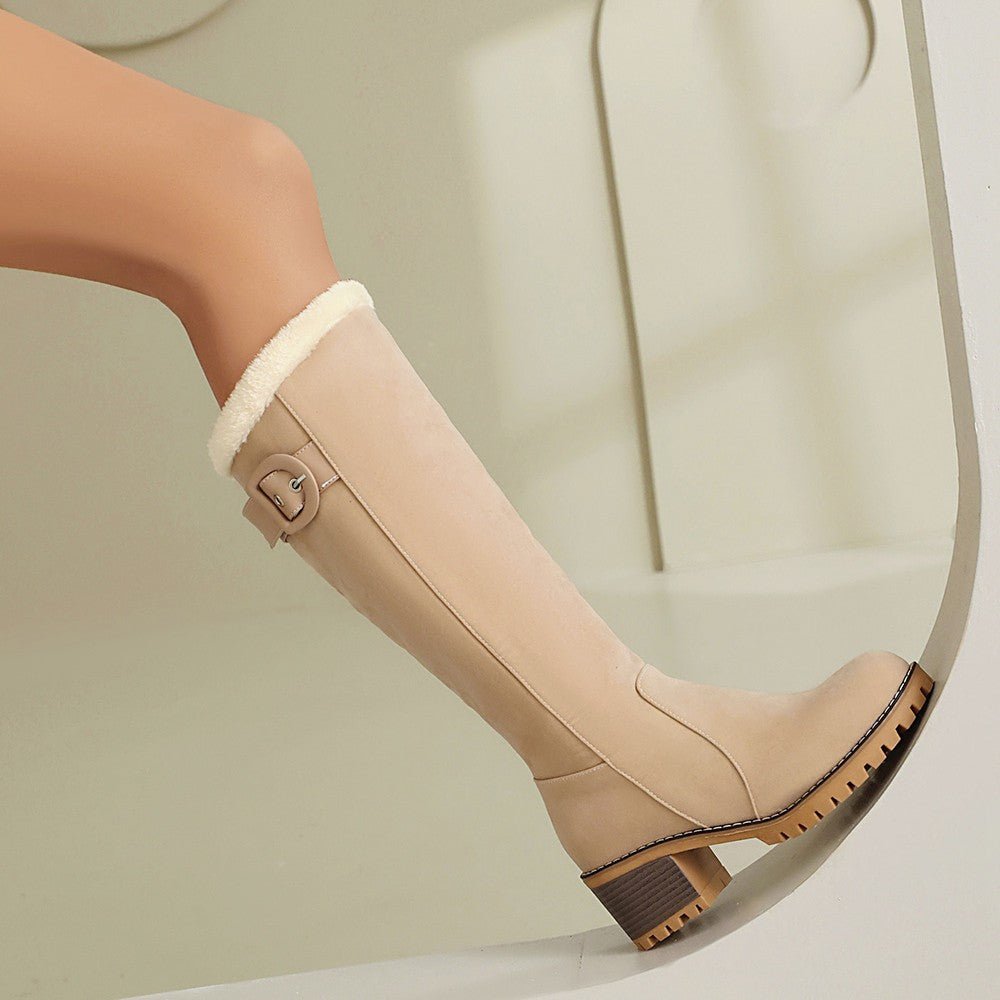Botki Damskie | Wysoka cholewka z bocznym suwakiem i klamrą - Arkadya Outlet - Boots