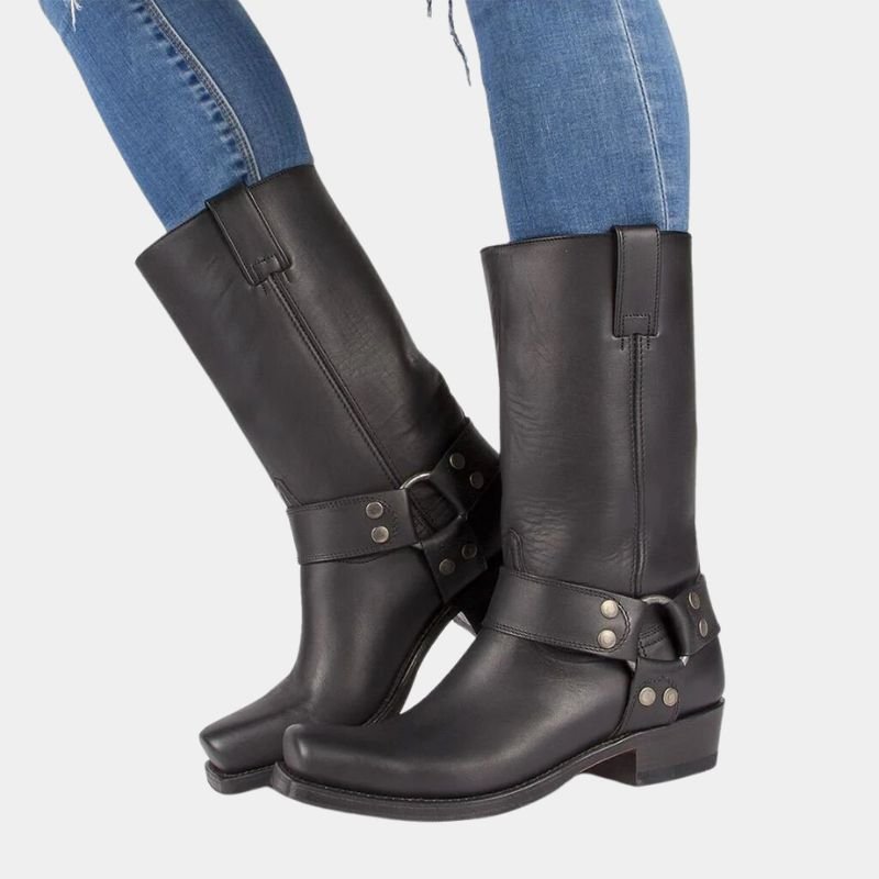 Botki damskie zimowe wsuwane z zapięciem na klamrę – długość do kostki - Arkadya Outlet - Women Shoes