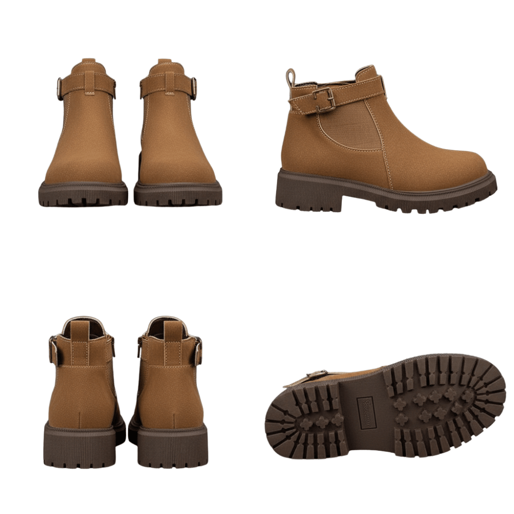 Botki damskie zimowe z zaokrąglonym noskiem i zapięciem na klamrę – długość do kostki - Arkadya Outlet - Women Shoes