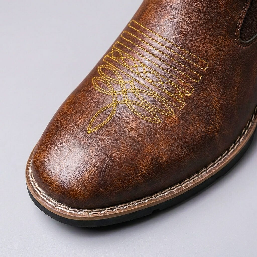 Buty Chelsea Męskie | Wsuwane z haftem na nosie i blokiem obcasa - Arkadya Outlet - Boots