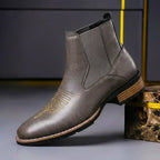 Buty Chelsea Męskie | Wsuwane z haftem na nosie i blokiem obcasa - Arkadya Outlet - Boots