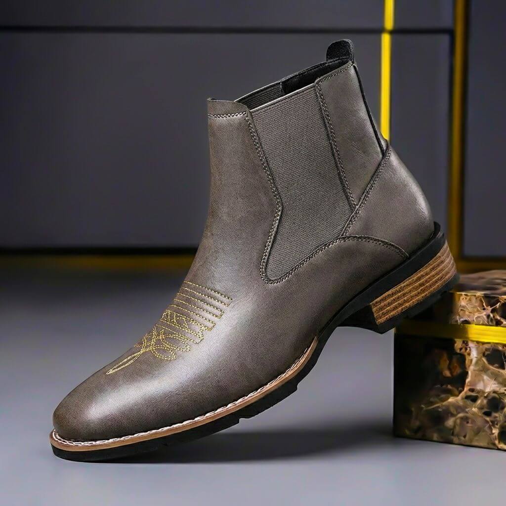 Buty Chelsea Męskie | Wsuwane z haftem na nosie i blokiem obcasa - Arkadya Outlet - Boots