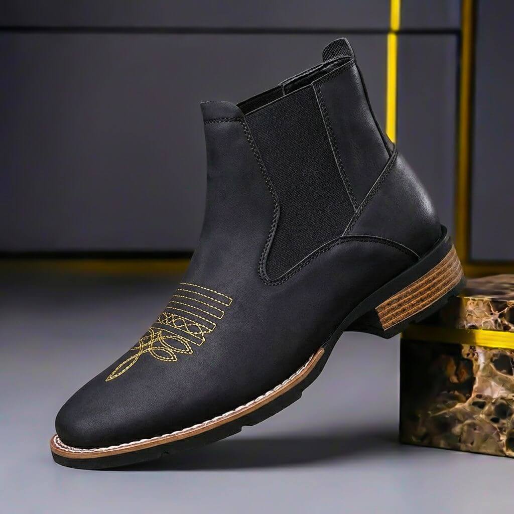 Buty Chelsea Męskie | Wsuwane z haftem na nosie i blokiem obcasa - Arkadya Outlet - Boots