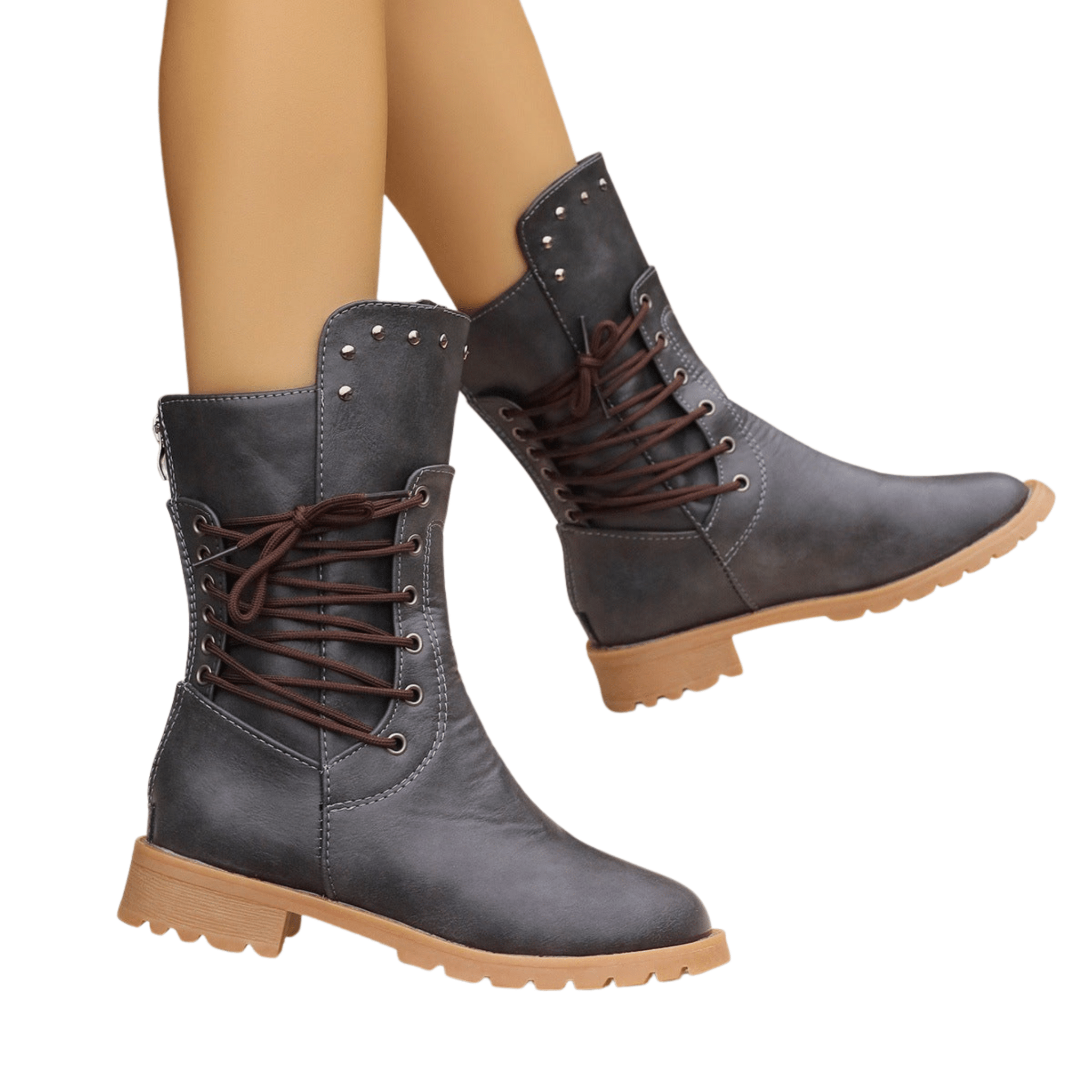 Buty zimowe damskie sznurowane z zamkniętą konstrukcją – regulacja sznurowaniem - Arkadya Outlet - Women Shoes