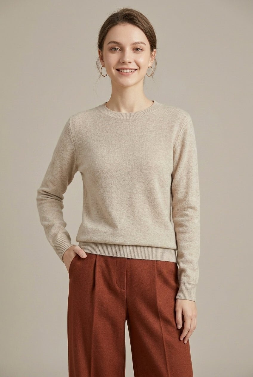 Damska Bluza | Luźny krój z okrągłym dekoltem i prążkowanymi - Arkadya Outlet - Sweaters