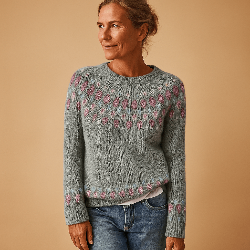 Damska Bluza | Luźny Krój z Okrągłym Dekoltem i Wzorem - Arkadya Outlet - Sweaters