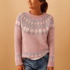 Damska Bluza | Luźny Krój z Okrągłym Dekoltem i Wzorem - Arkadya Outlet - Sweaters