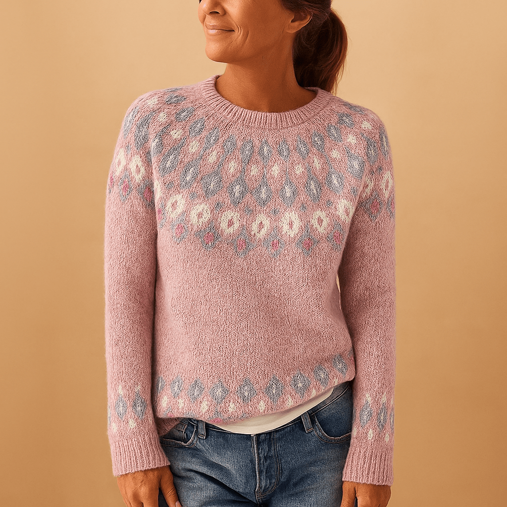 Damska Bluza | Luźny Krój z Okrągłym Dekoltem i Wzorem - Arkadya Outlet - Sweaters
