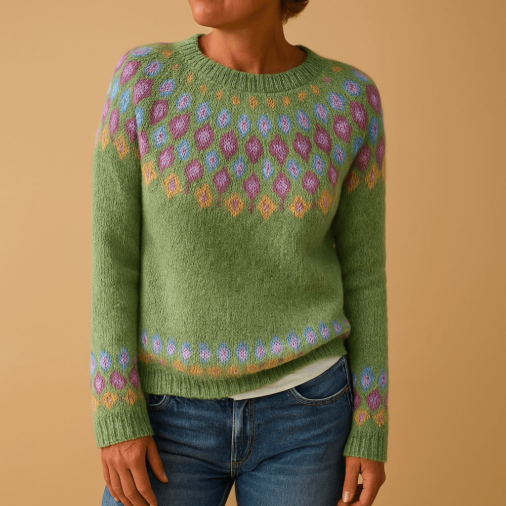 Damska Bluza | Luźny Krój z Okrągłym Dekoltem i Wzorem - Arkadya Outlet - Sweaters