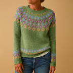 Damska Bluza | Luźny Krój z Okrągłym Dekoltem i Wzorem - Arkadya Outlet - Sweaters