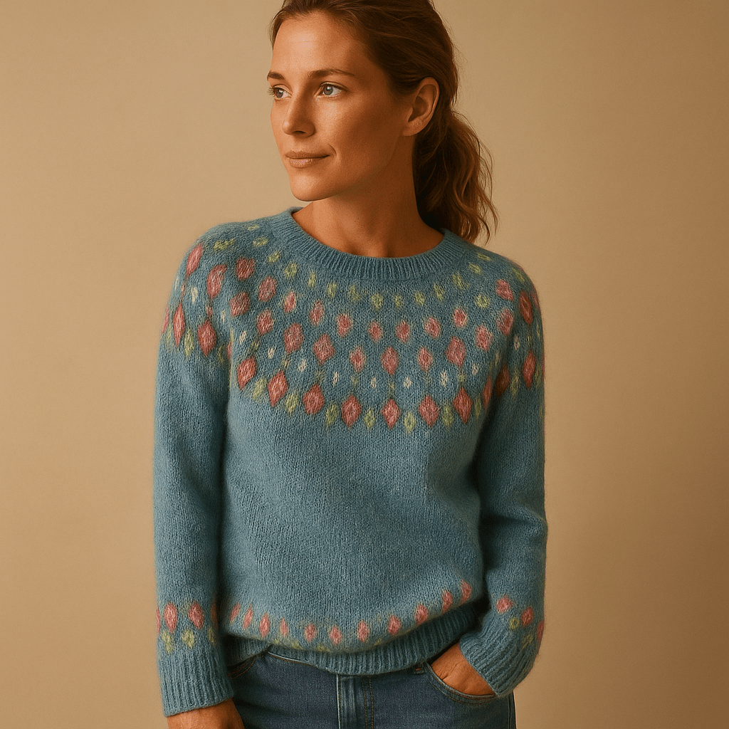 Damska Bluza | Luźny Krój z Okrągłym Dekoltem i Wzorem - Arkadya Outlet - Sweaters