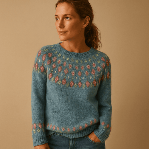 Damska Bluza | Luźny Krój z Okrągłym Dekoltem i Wzorem - Arkadya Outlet - Sweaters