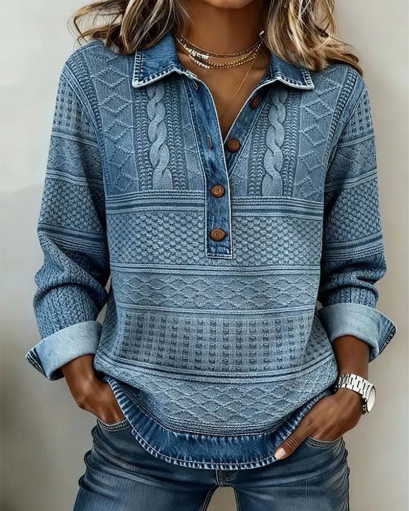 Damska Bluza | Splot Warkoczowy z Półrozpinanym Dekoltem - Arkadya Outlet - Sweaters
