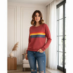 Damska Bluza | Sweter z Okrągłym Dekoltem i Długim Rękawem - Arkadya Outlet - Sweaters