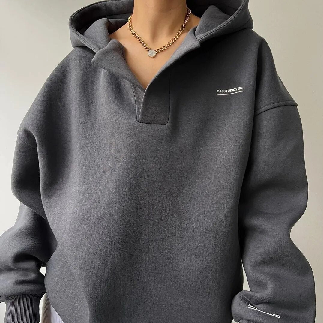 Damska Bluza z Kapturem | Oversize z Prążkowanymi Mankietami - Arkadya Outlet - Sweaters