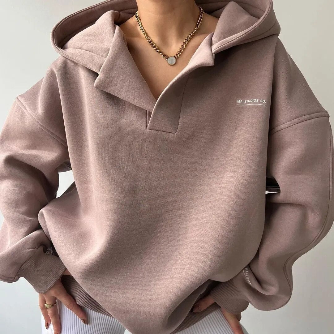 Damska Bluza z Kapturem | Oversize z Prążkowanymi Mankietami - Arkadya Outlet - Sweaters