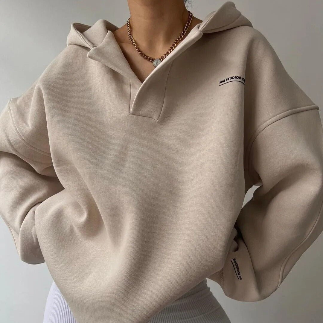 Damska Bluza z Kapturem | Oversize z Prążkowanymi Mankietami - Arkadya Outlet - Sweaters