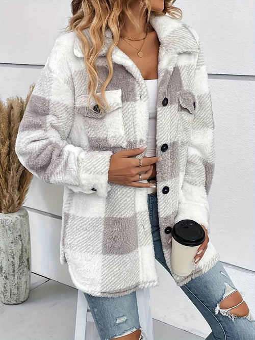 Damska Kurtka Polarowa | Krój Relaxed z Guzikami z Przodu - Arkadya Outlet - Jackets