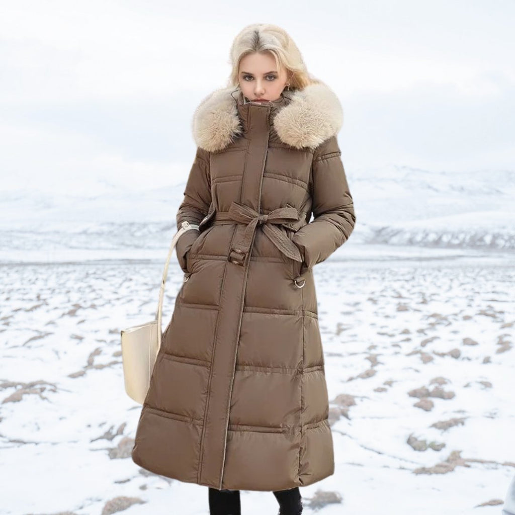 Damska Kurtka Puchowa | Długa z kapturem z futerkiem - Arkadya Outlet - Jackets